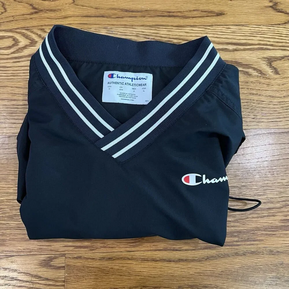 Champion Jacket Mens Medium Scout Baseball Stadium Wind‎ Water Resistant Black